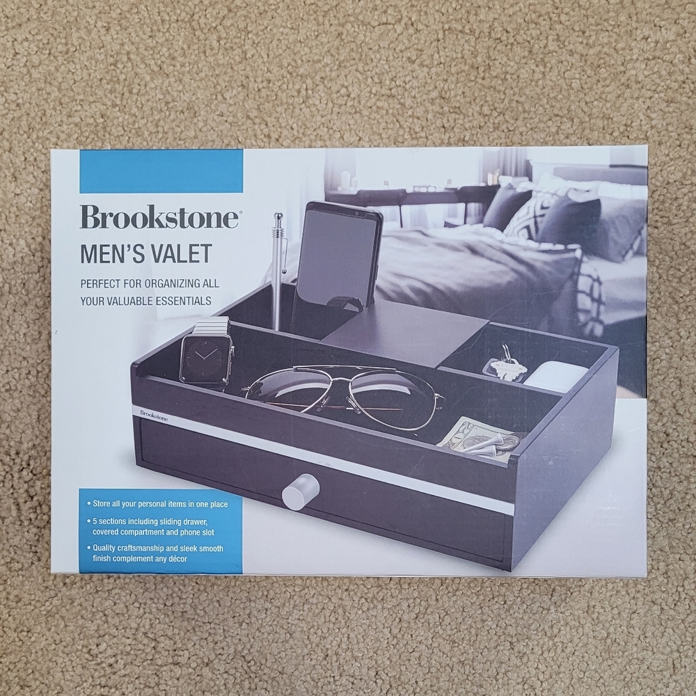 Brookstone Black Valet Tray with Drawer